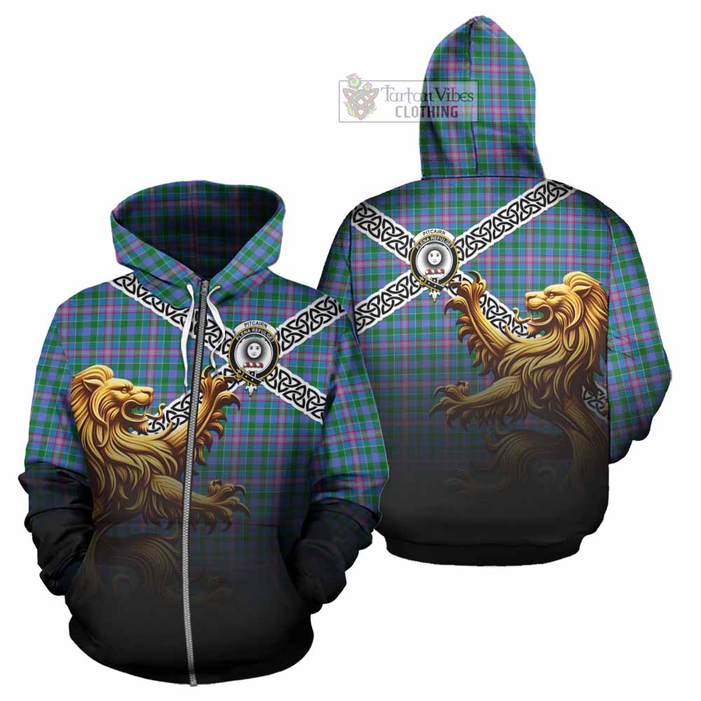 Pitcairn Crest Tartan Hoodie with Golden Lion Emblem Celtic Style Zip Hoodie - Tartan Vibes Clothing