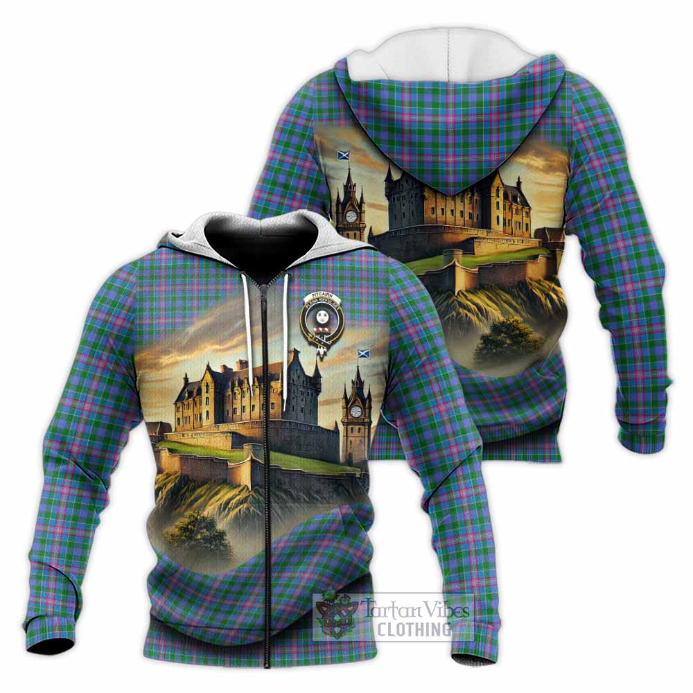 Pitcairn Tartan Family Crest Knitted Hoodie with Scottish Ancient Castle Style Unisex Knitted Zip Hoodie - Tartan Vibes Clothing