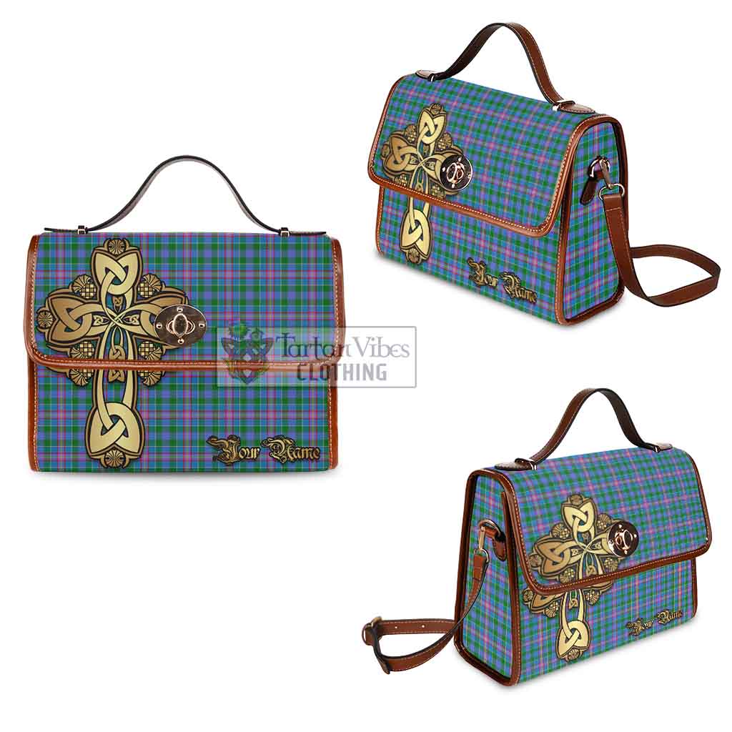 Tartan Vibes Clothing Pitcairn Tartan Waterproof Canvas Bag Golden Thistle Celtic Cross Style