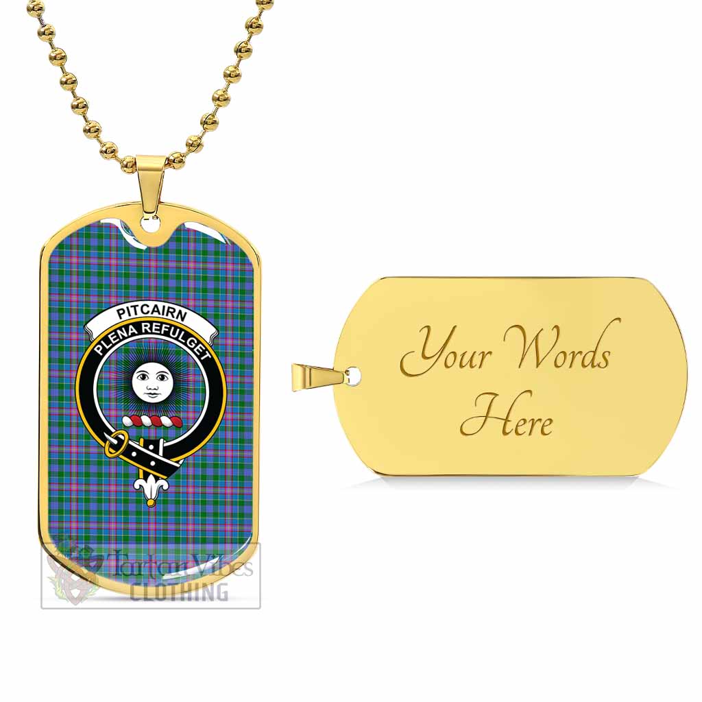 Pitcairn Tartan Dog Tag Necklace with Family Crest Gold Yes - Tartan Vibes Clothing