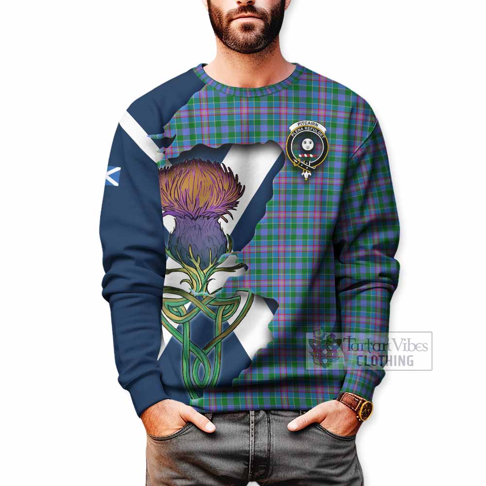 Tartan Vibes Clothing Pitcairn Tartan Family Crest Sweatshirt Scottish Thistle Celtic Inspired