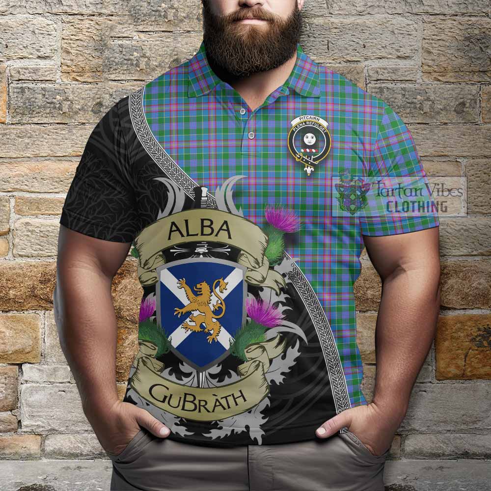 Pitcairn Tartan Family Crest Polo Shirt Lion Rampant Royal Thistle Shield Celtic Inspired - Tartan Vibes Clothing