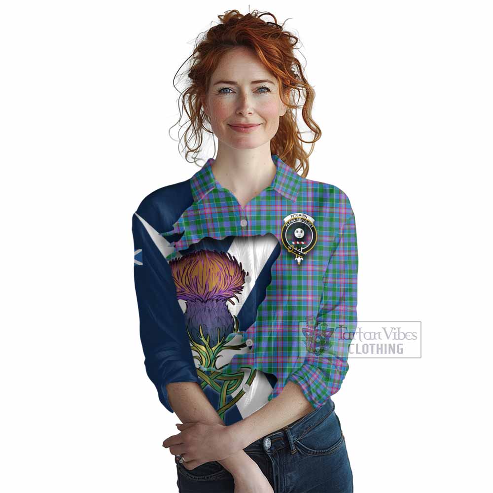Pitcairn Tartan Family Crest Women's Casual Shirt Scottish Thistle Celtic Inspired - Tartan Vibes Clothing