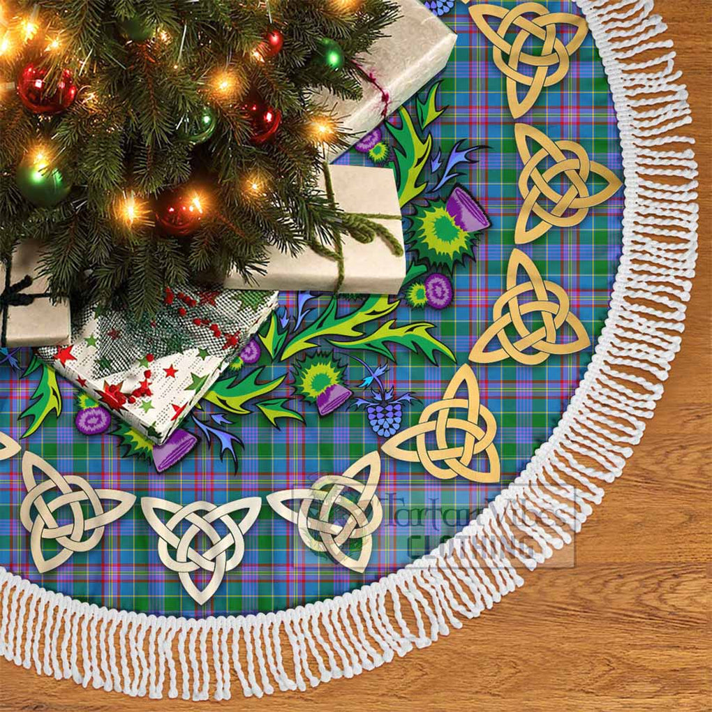 Tartan Vibes Clothing Pitcairn Tartan Christmas Tree Skirt with Thistle Celtic Knot Style