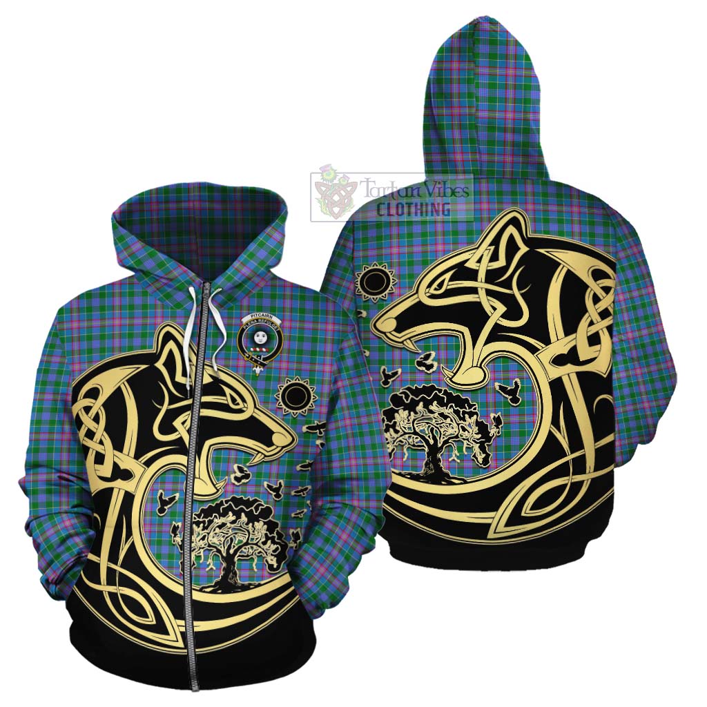 Pitcairn Tartan Cotton Hoodie with Family Crest Celtic Wolf Style - Tartan Vibes Clothing