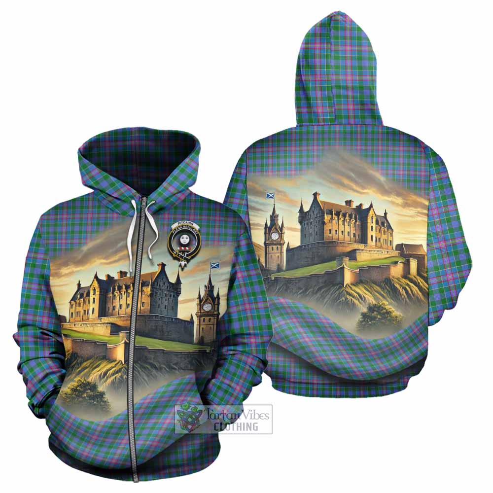 Pitcairn Tartan Family Crest Hoodie with Scottish Ancient Castle Style Zip Hoodie - Tartan Vibes Clothing