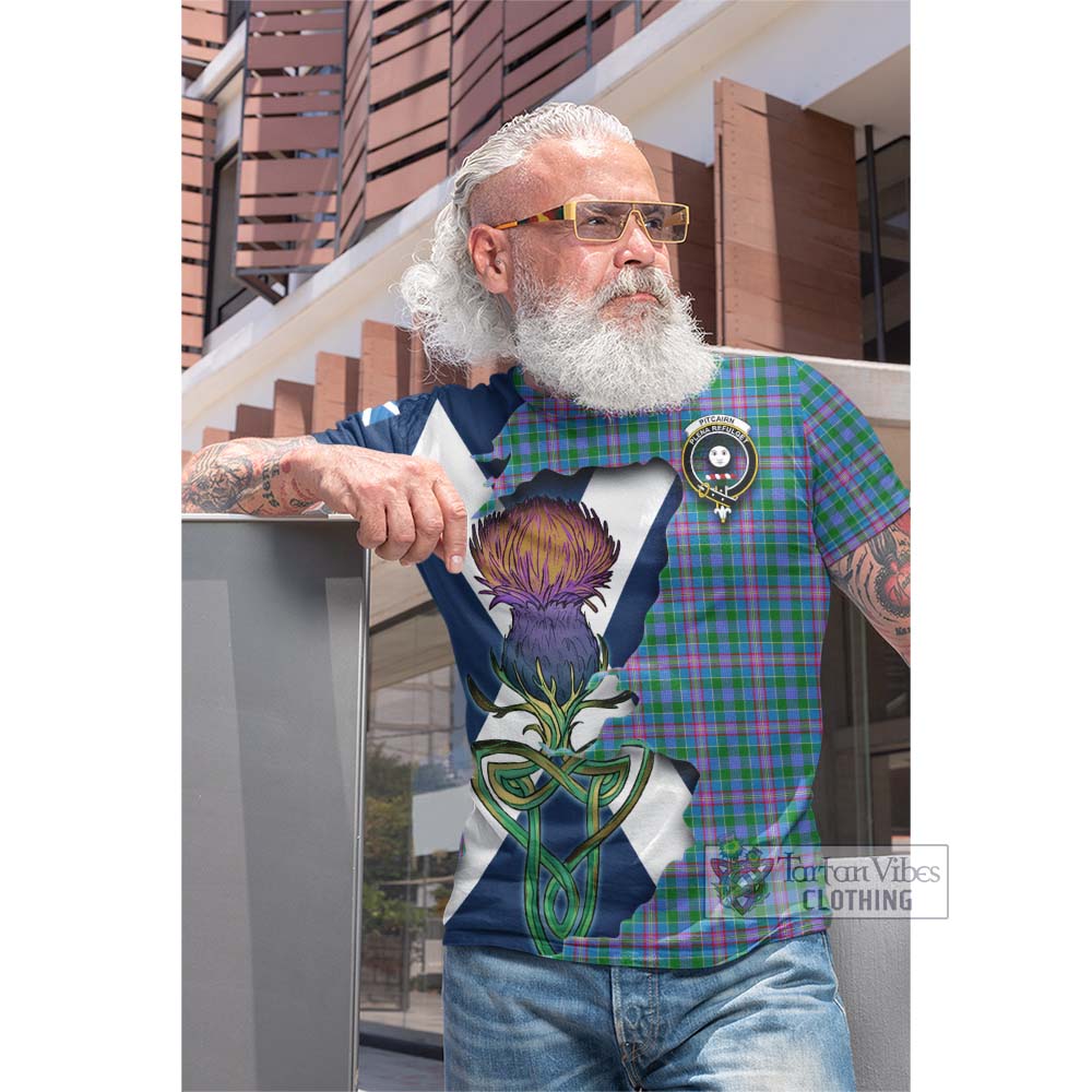 Pitcairn Tartan Family Crest Cotton T-shirt Scottish Thistle Celtic Inspired - Tartan Vibes Clothing
