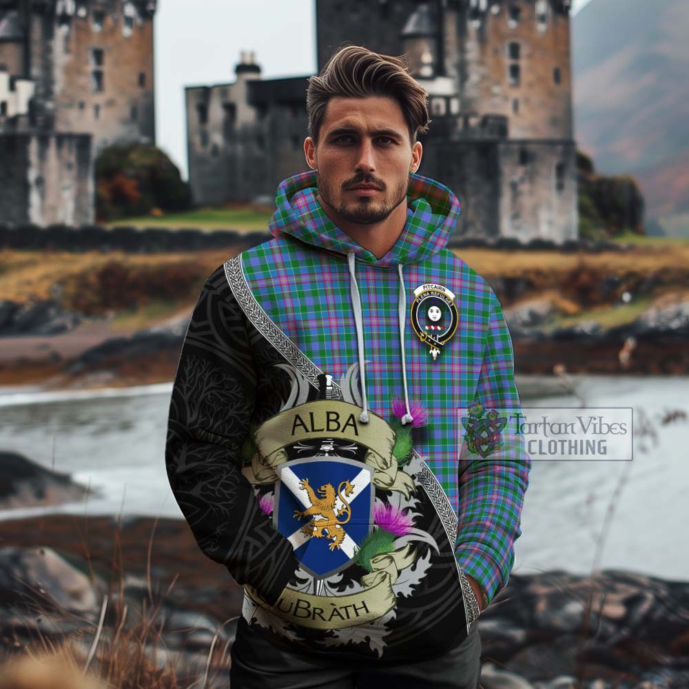 Pitcairn Tartan Family Crest Cotton Hoodie Lion Rampant Royal Thistle Shield Celtic Inspired - Tartan Vibes Clothing