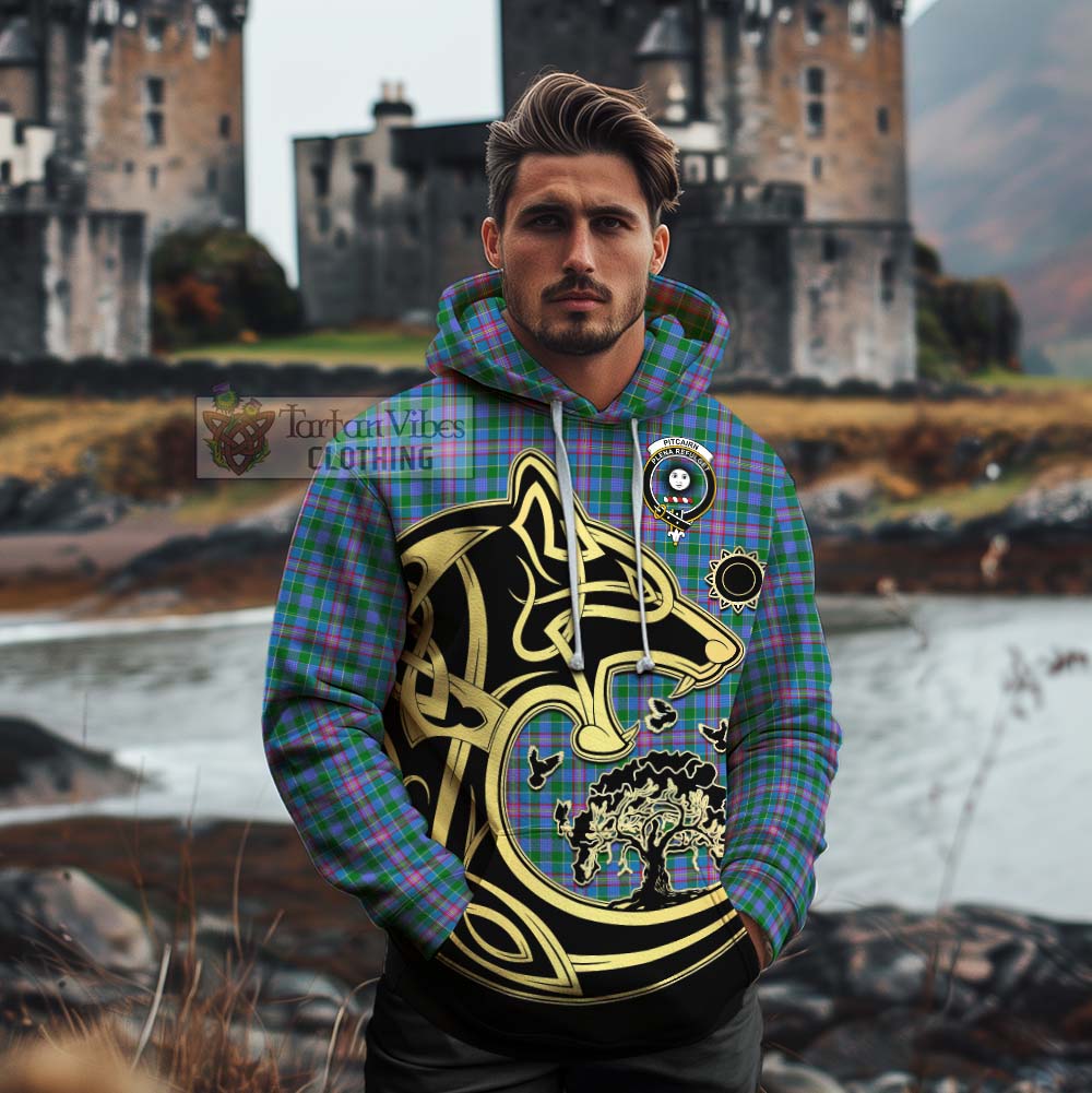 Pitcairn Tartan Cotton Hoodie with Family Crest Celtic Wolf Style - Tartan Vibes Clothing