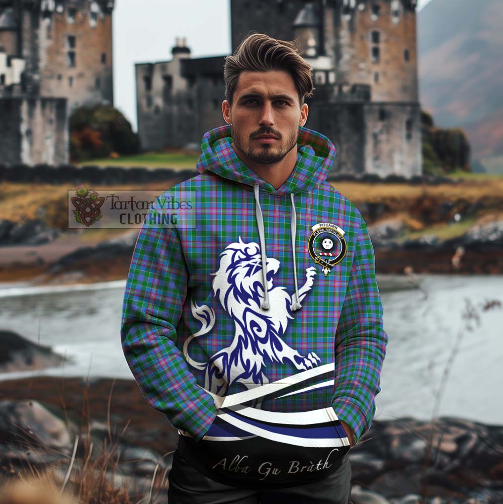 Pitcairn Tartan Cotton Hoodie with Alba Gu Brath Regal Lion Emblem - Tartan Vibes Clothing