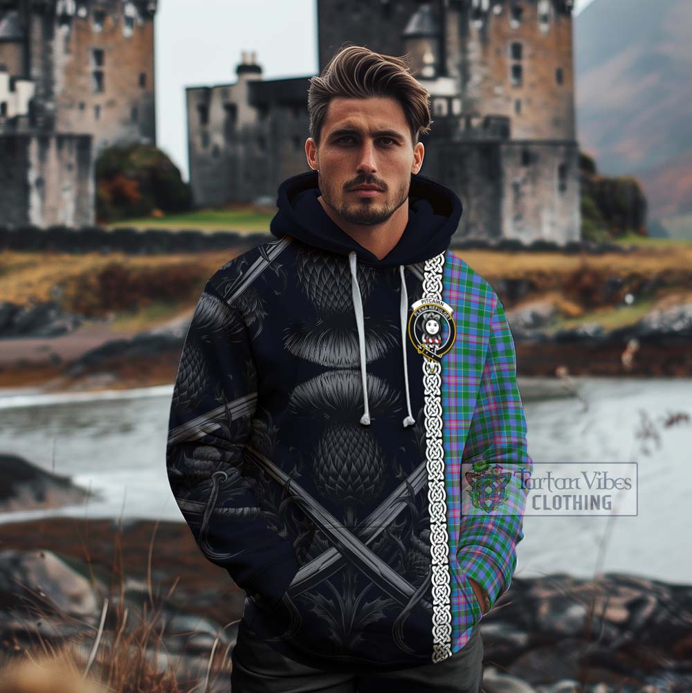 Pitcairn Tartan Cotton Hoodie with Family Crest Cross Sword Thistle Celtic Vibes - Tartan Vibes Clothing