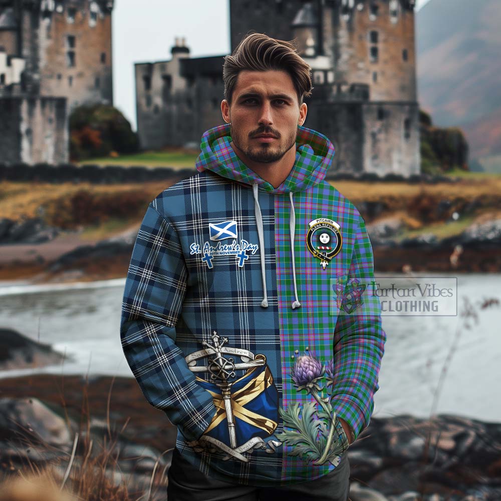 Pitcairn Tartan Cotton Hoodie Happy St. Andrew's Day Half Tartan Style - Tartan Vibes Clothing