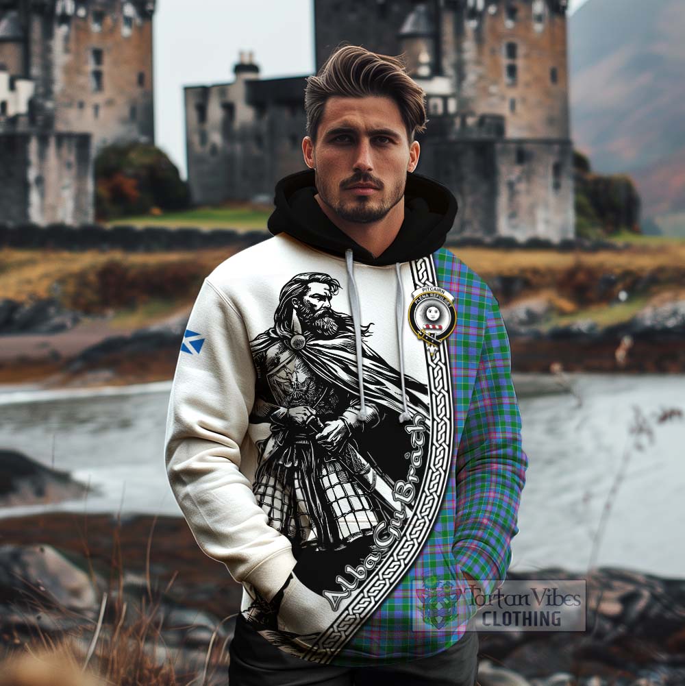 Pitcairn Tartan Clan Crest Cotton Hoodie with Highlander Warrior Celtic Style - Tartan Vibes Clothing