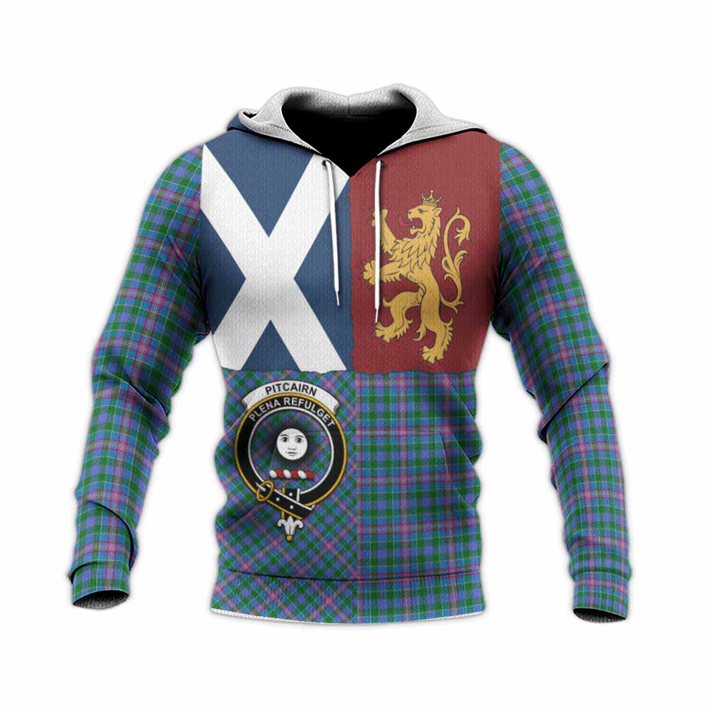 Pitcairn Crest Tartan Knitted Hoodie with Lion Rampant Saltire Style