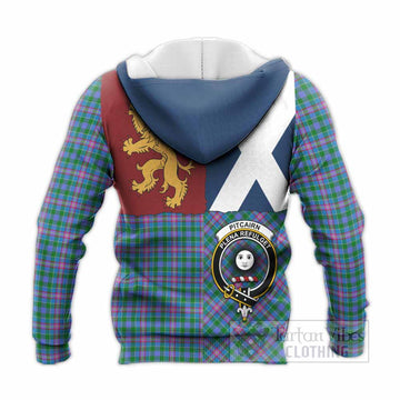 Pitcairn Crest Tartan Knitted Hoodie with Lion Rampant Saltire Style