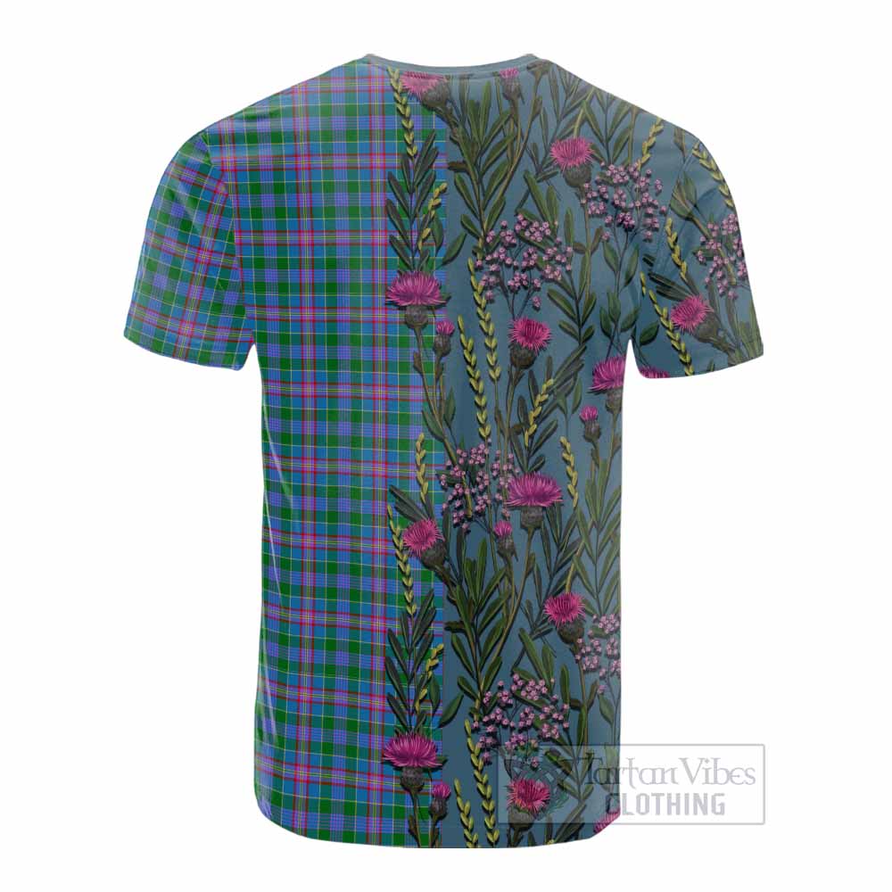 Pitcairn Family Crest Tartan Cotton T-shirt Scottish Thistle Flower Pattern Half Style - Tartan Vibes Clothing
