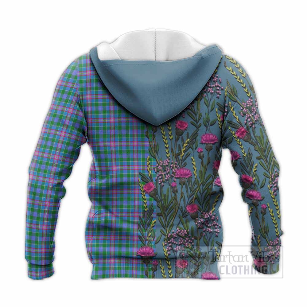 Pitcairn Family Crest Tartan Knitted Hoodie Scottish Thistle Flower Pattern Half Style - Tartan Vibes Clothing