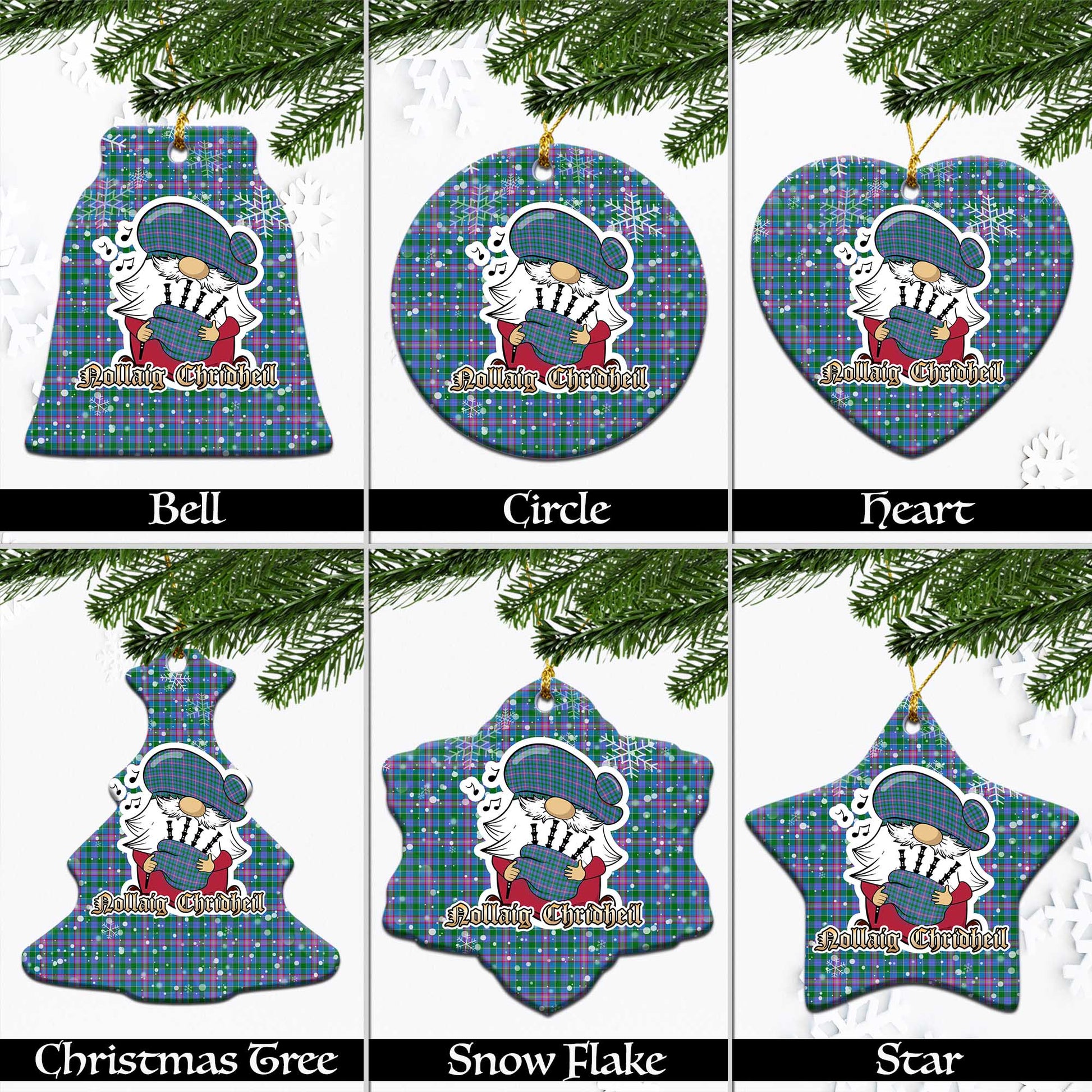 Pitcairn Tartan Christmas Ceramic Ornaments with Scottish Gnome Playing Bagpipes Ceramic - Tartan Vibes Clothing