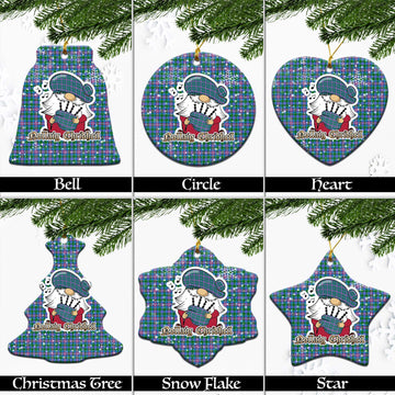Pitcairn Tartan Christmas Ceramic Ornaments with Scottish Gnome Playing Bagpipes Ceramic - Tartan Vibes Clothing