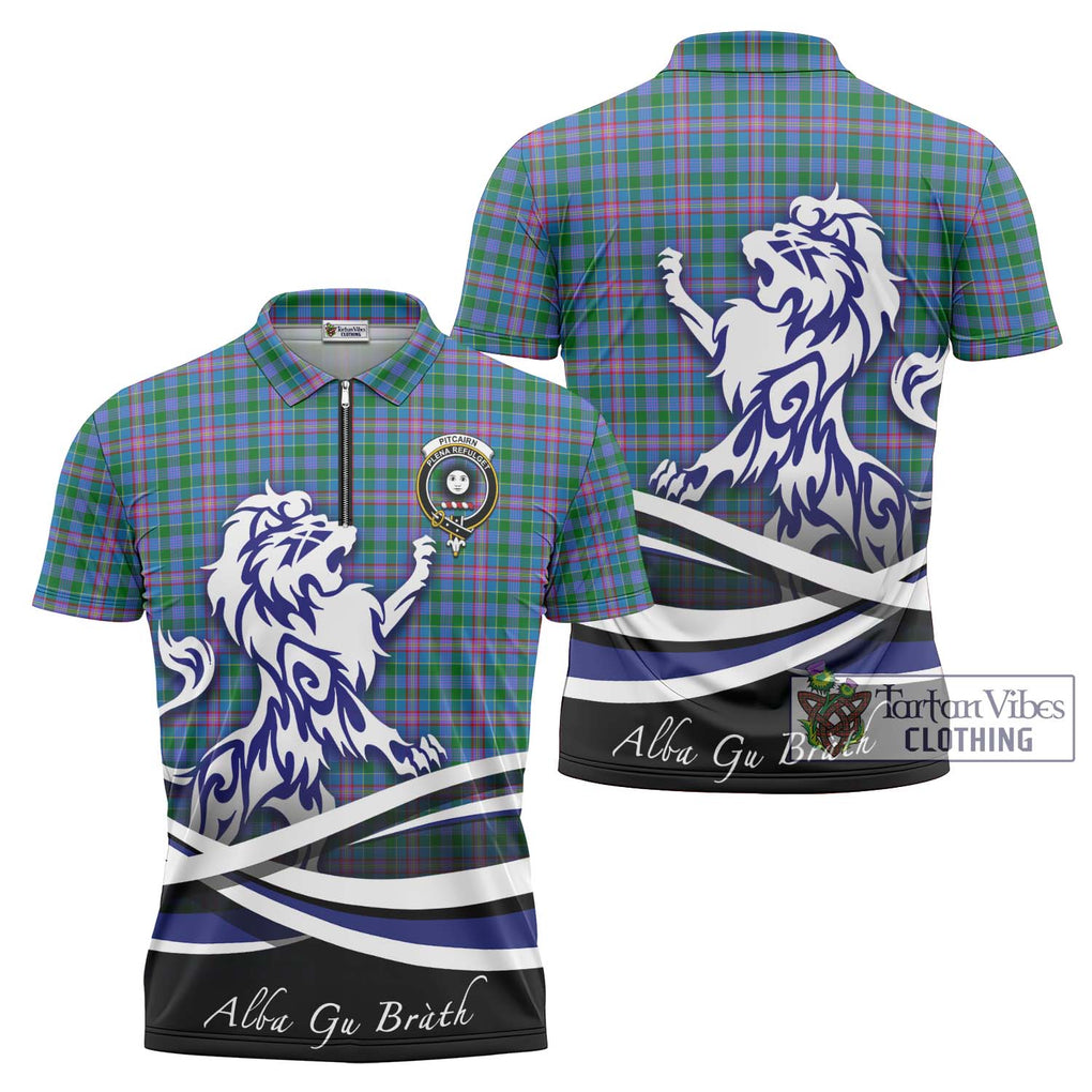 Pitcairn Tartan Zipper Polo Shirt with Alba Gu Brath Regal Lion Emblem Unisex - Tartan Vibes Clothing