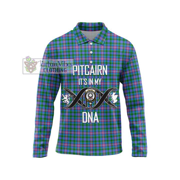 Pitcairn Tartan Long Sleeve Polo Shirt with Family Crest DNA In Me Style Unisex - Tartan Vibes Clothing