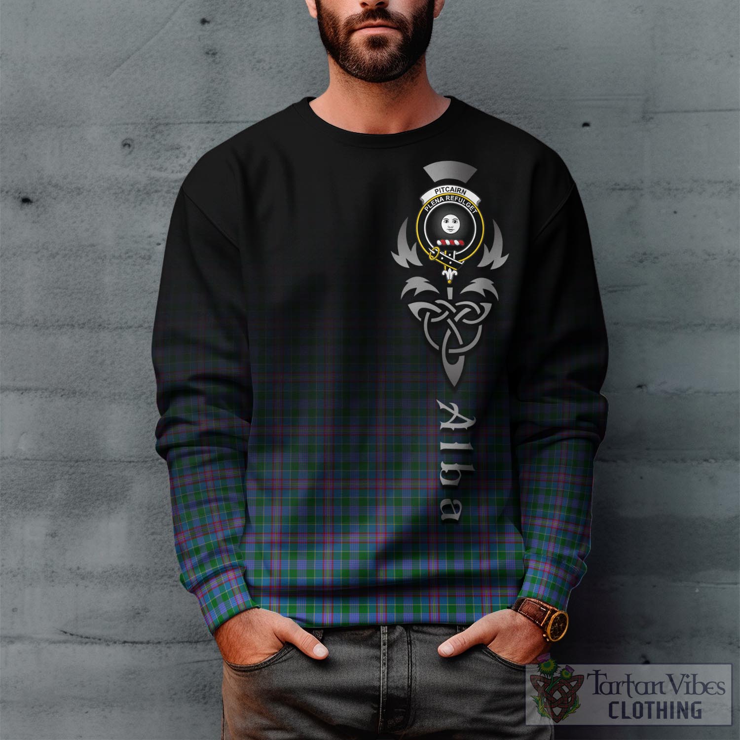 Pitcairn Tartan Sweatshirt Featuring Alba Gu Brath Family Crest Celtic Inspired Unisex - Tartan Vibes Clothing