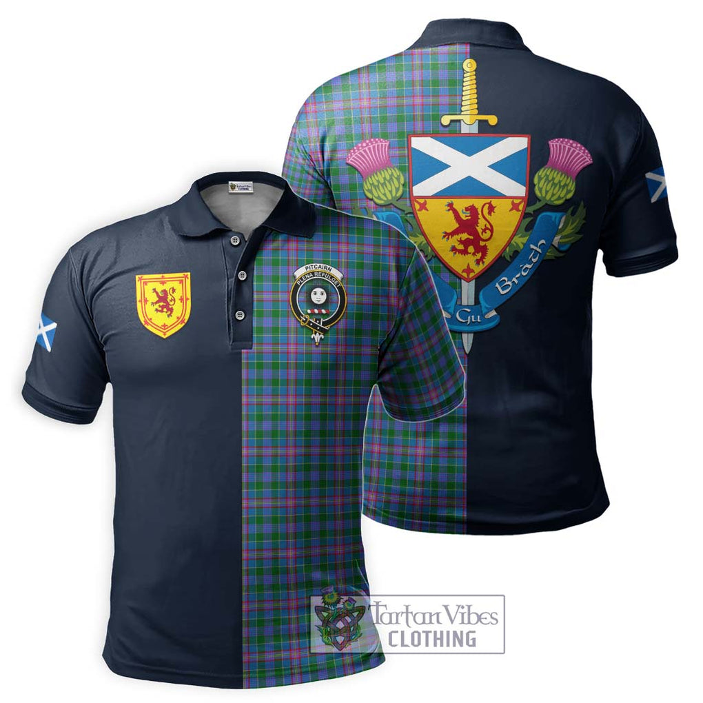 Pitcairn Tartan Polo Shirt Alba with Scottish Lion Royal Arm Half Style Kid - Tartan Vibes Clothing