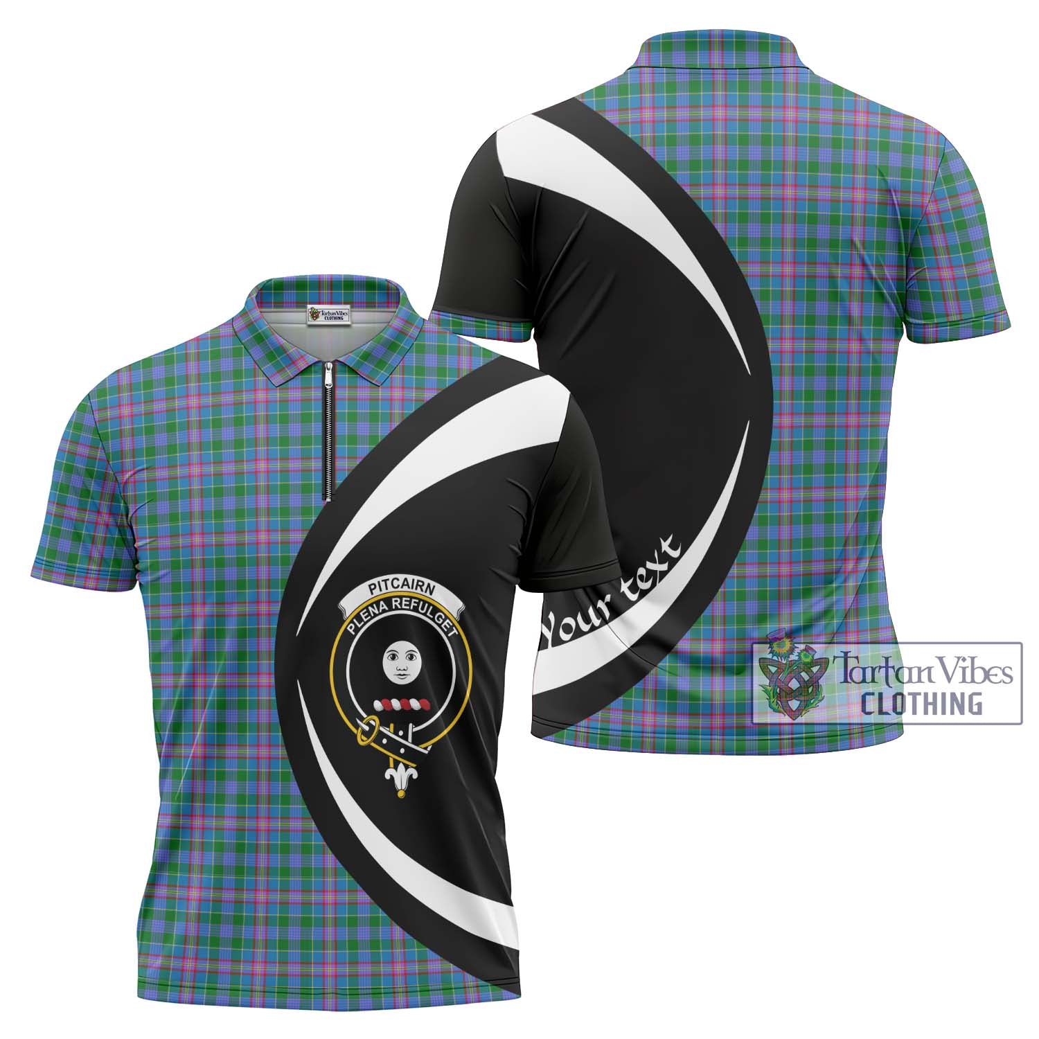 Pitcairn Tartan Zipper Polo Shirt with Family Crest Circle Style Unisex - Tartan Vibes Clothing