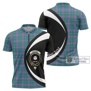 Pitcairn Tartan Zipper Polo Shirt with Family Crest Circle Style Unisex - Tartan Vibes Clothing