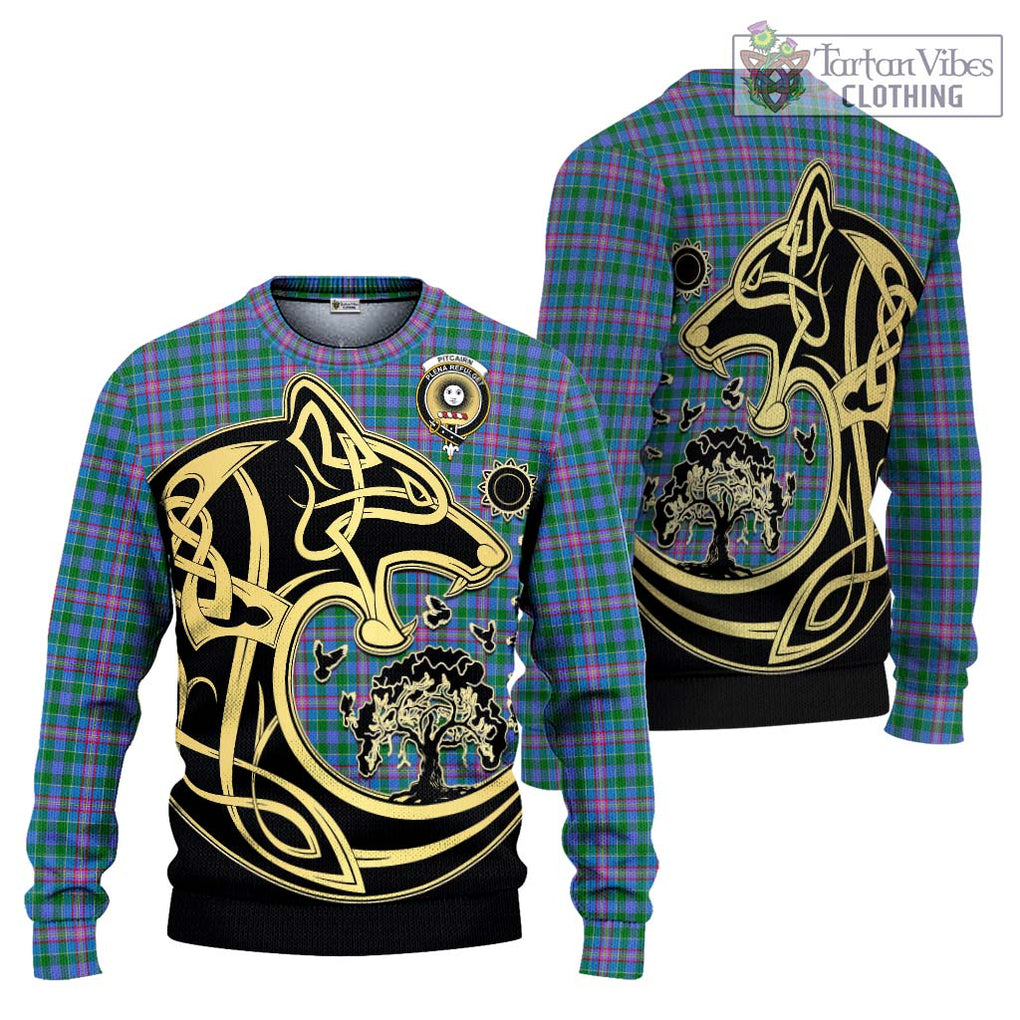 Pitcairn Tartan Ugly Sweater with Family Crest Celtic Wolf Style Unisex - Tartan Vibes Clothing