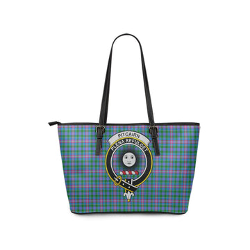 Pitcairn Hunting Tartan Leather Tote Bag with Family Crest
