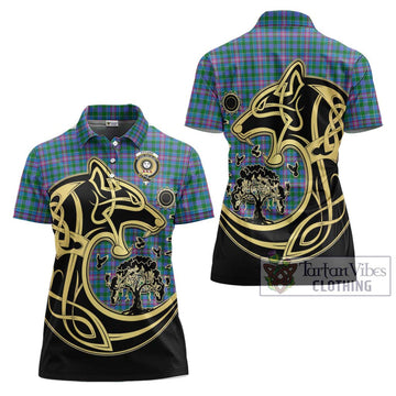 Pitcairn Tartan Women's Polo Shirt with Family Crest Celtic Wolf Style Women - Tartan Vibes Clothing