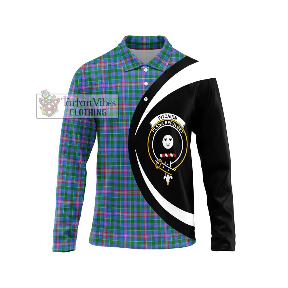 Pitcairn Tartan Long Sleeve Polo Shirt with Family Crest Circle Style Unisex - Tartan Vibes Clothing
