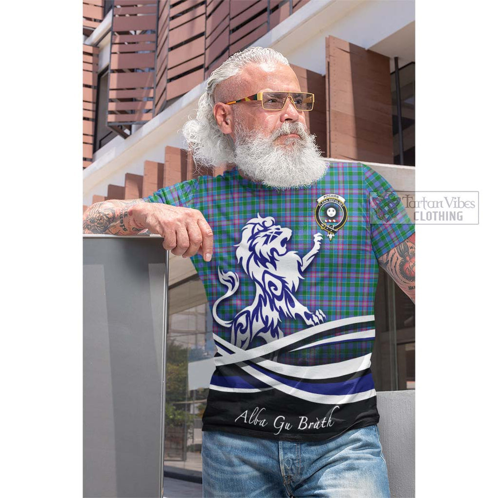 Pitcairn Tartan Cotton T-shirt with Alba Gu Brath Regal Lion Emblem Men's Shirt - Tartan Vibes Clothing