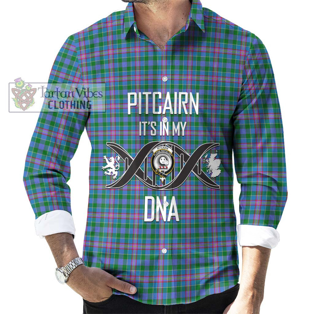 Pitcairn Tartan Long Sleeve Button Shirt with Family Crest DNA In Me Style Men's Shirt S - Tartanvibesclothing Shop