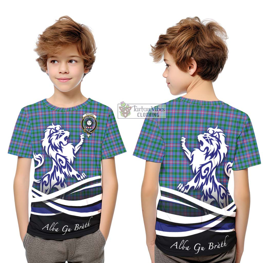 Pitcairn Tartan Kid T-Shirt with Alba Gu Brath Regal Lion Emblem Youth XL Size14 - Tartan Vibes Clothing