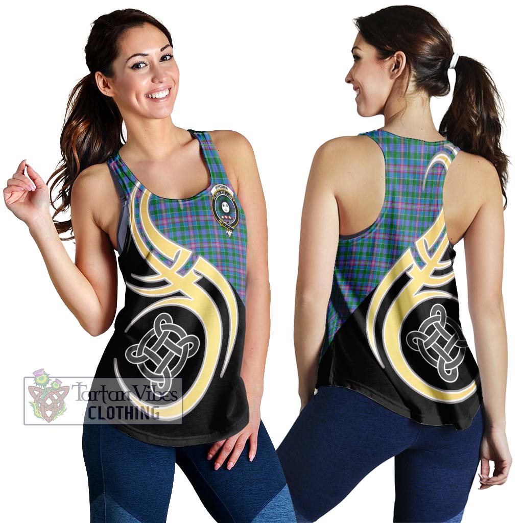 Pitcairn Tartan Women's Racerback Tanks with Family Crest and Celtic Symbol Style 4XL - Tartan Vibes Clothing