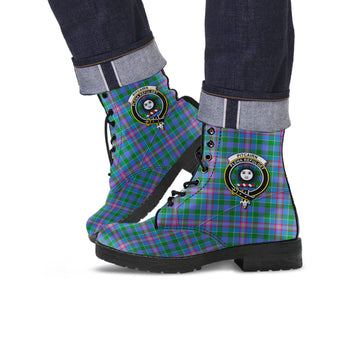 Pitcairn Hunting Tartan Leather Boots with Family Crest