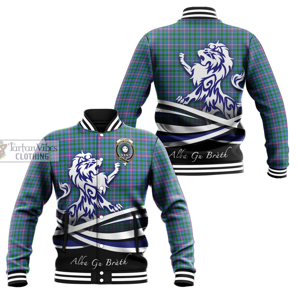 Pitcairn Tartan Baseball Jacket with Alba Gu Brath Regal Lion Emblem Unisex - Tartan Vibes Clothing