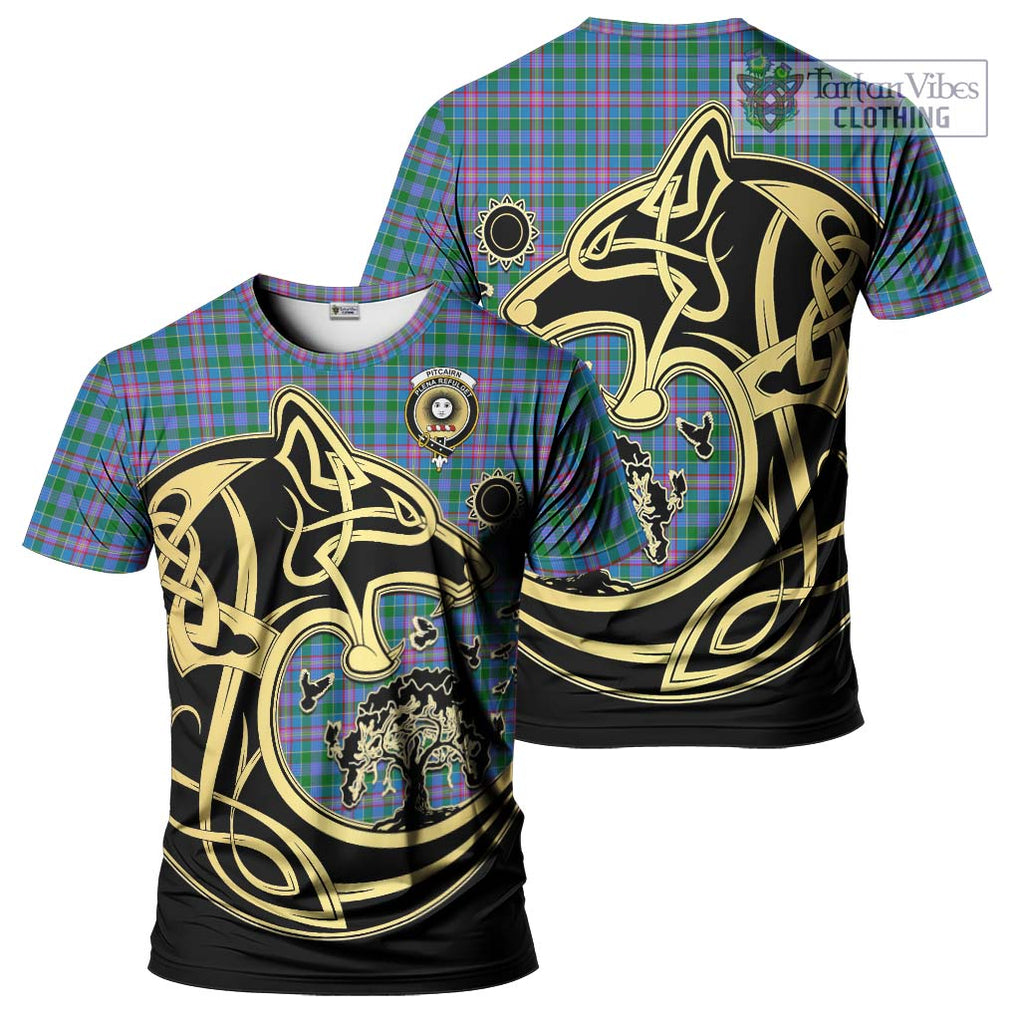 Pitcairn Tartan T-Shirt with Family Crest Celtic Wolf Style Kid's Shirt - Tartan Vibes Clothing