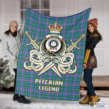 Pitcairn Hunting Tartan Blanket with Clan Crest and the Golden Sword of Courageous Legacy