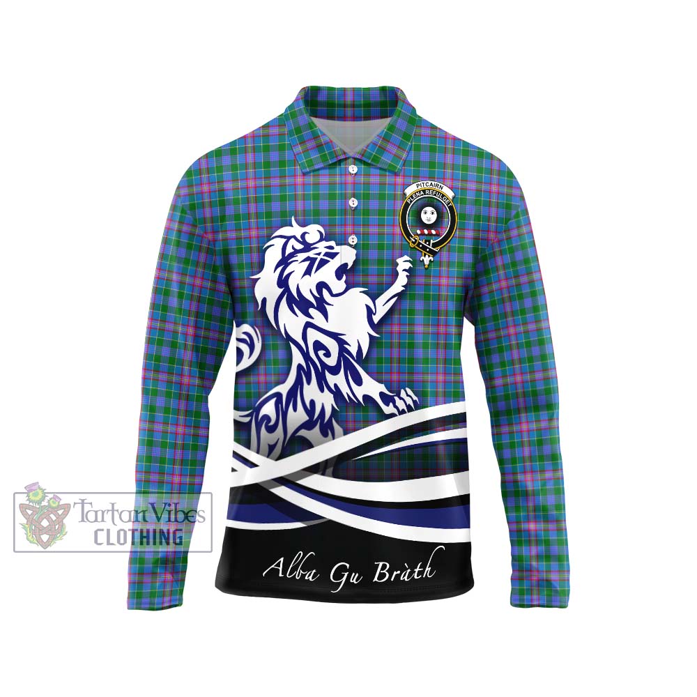 Pitcairn Tartan Long Sleeve Polo Shirt with Alba Gu Brath Regal Lion Emblem Unisex - Tartan Vibes Clothing
