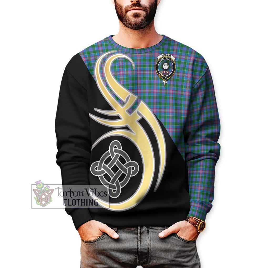 Pitcairn Tartan Sweatshirt with Family Crest and Celtic Symbol Style Unisex - Tartan Vibes Clothing
