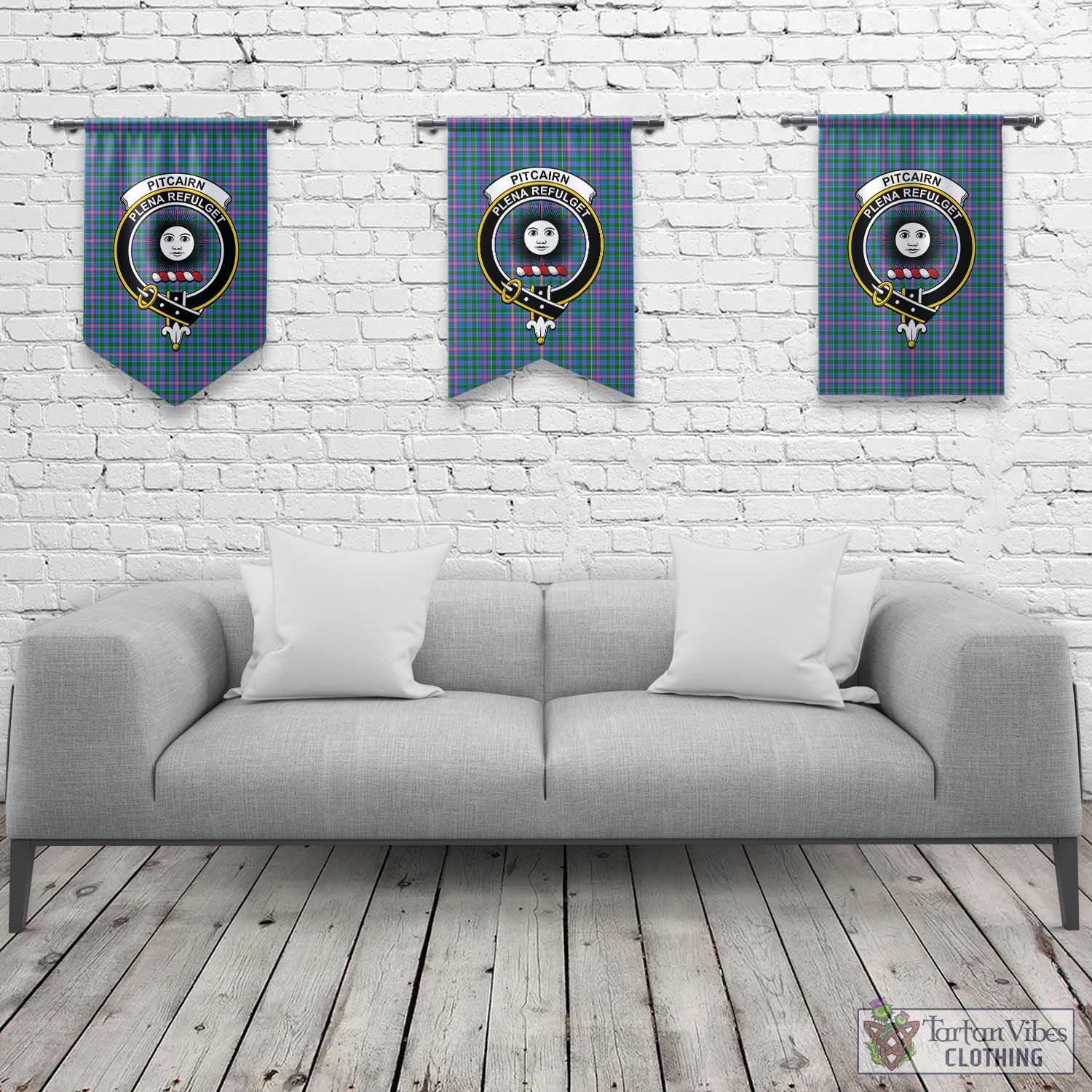 Pitcairn Tartan Gonfalon, Tartan Banner with Family Crest Rectangle - Tartan Vibes Clothing