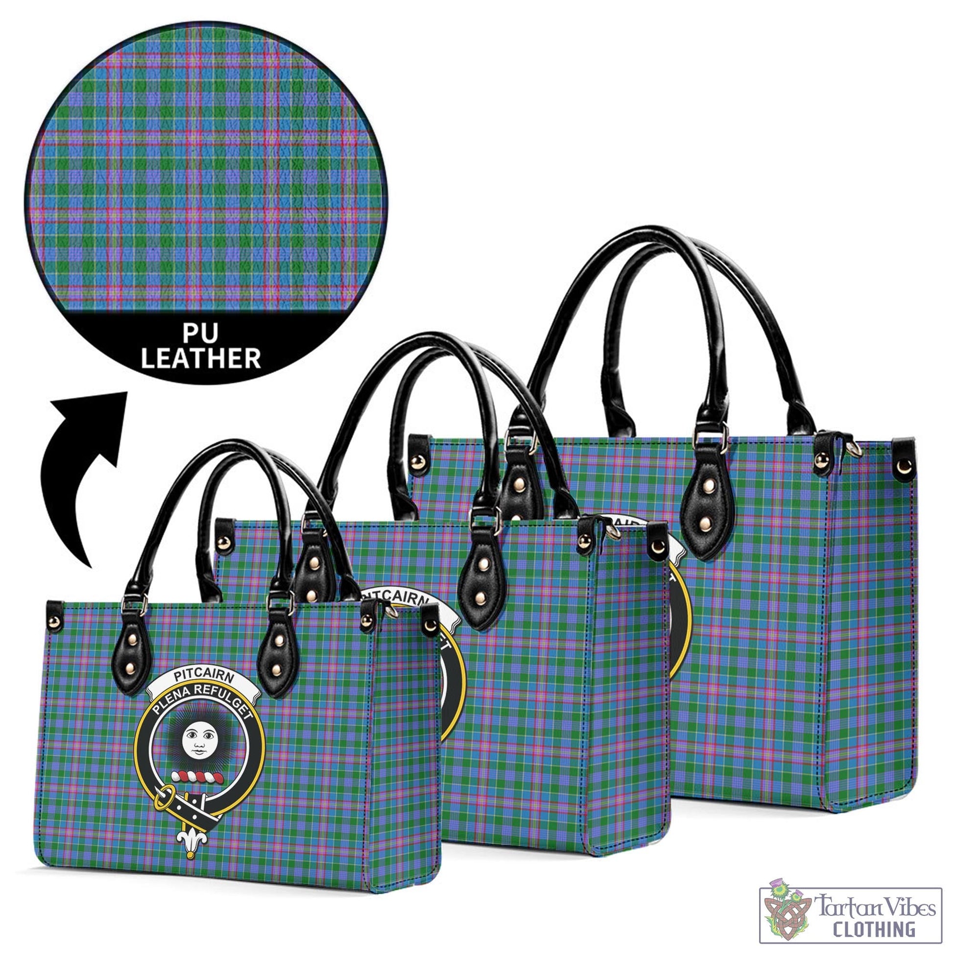 Pitcairn Tartan Luxury Leather Handbags with Family Crest L - Tartan Vibes Clothing