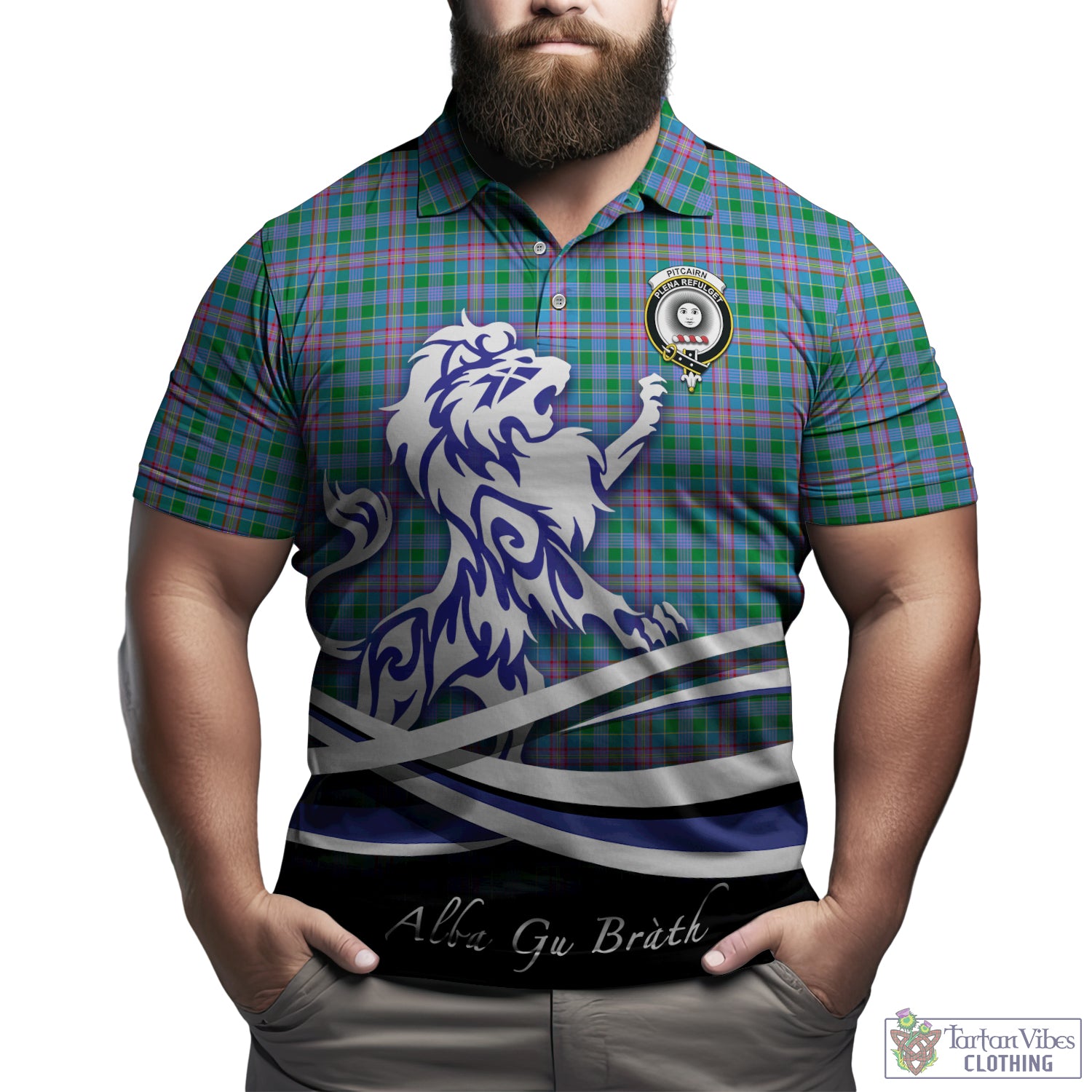 Pitcairn Tartan Polo Shirt with Alba Gu Brath Regal Lion Emblem Kid - Tartan Vibes Clothing