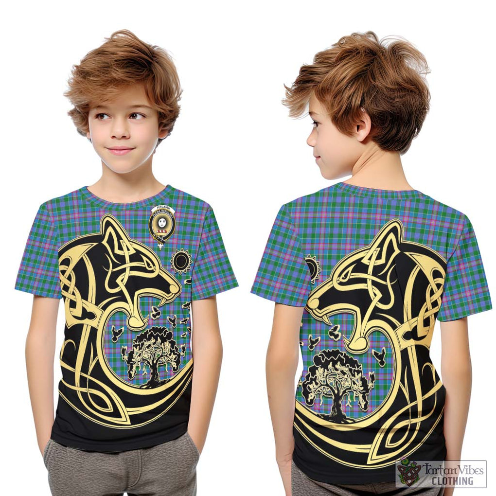 Pitcairn Tartan Kid T-Shirt with Family Crest Celtic Wolf Style Youth XL Size14 - Tartan Vibes Clothing