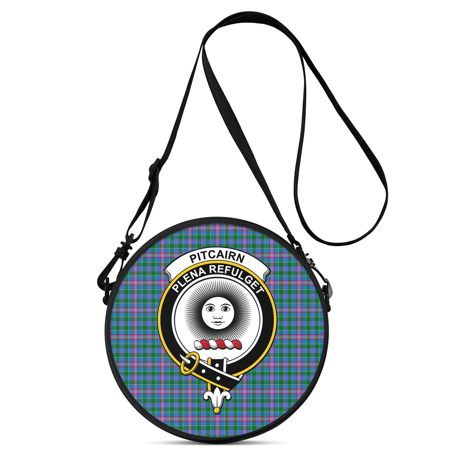 Pitcairn Tartan Round Satchel Bags with Family Crest One Size 9*9*2.7 inch - Tartan Vibes Clothing