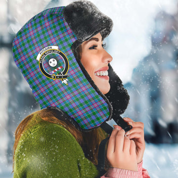 Pitcairn Tartan Winter Trapper Hat with Family Crest