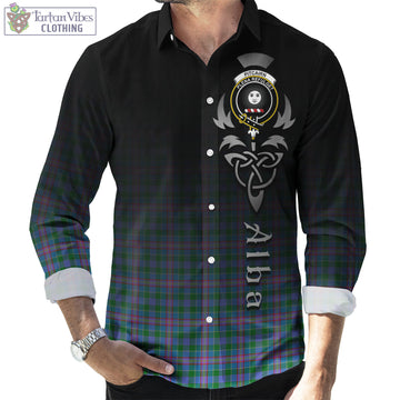 Pitcairn Hunting Tartan Long Sleeve Button Up Featuring Alba Gu Brath Family Crest Celtic Inspired